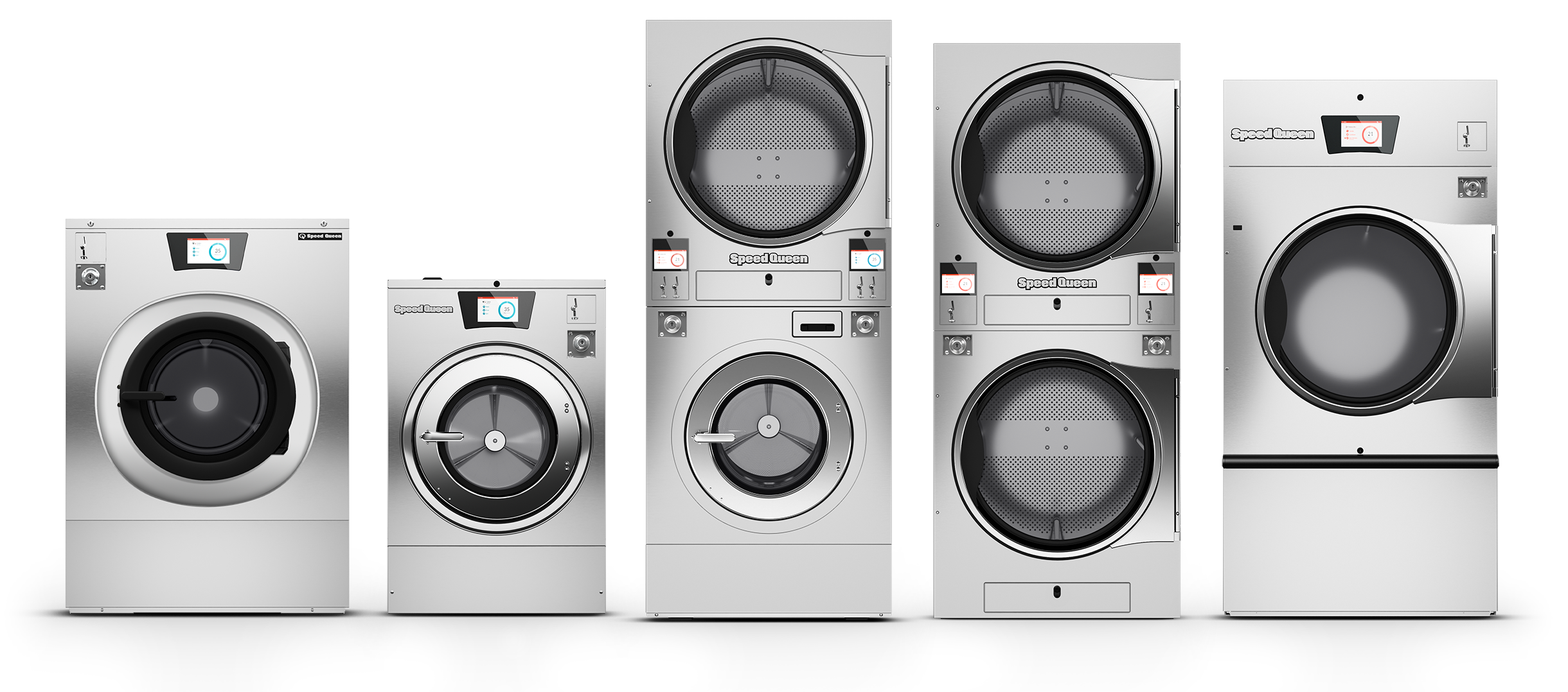 Speed Queen Quantum Touch product lineup featuring SY, SC, SST, STT, ST machines.